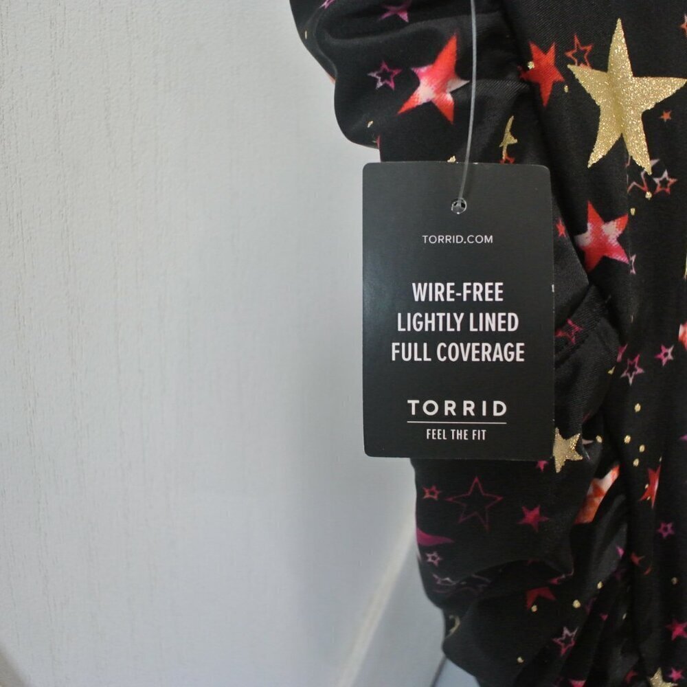 Torrid Black & Gold Foil Star Lattice Wireless One-Piece Swimsuit - Picture 7 of 9